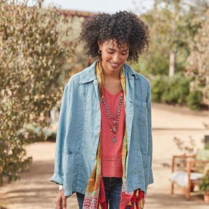 CP SHADES‎ Sage Blazer Women L Button-Up Collared Long Sleeve Linen Jacket $198